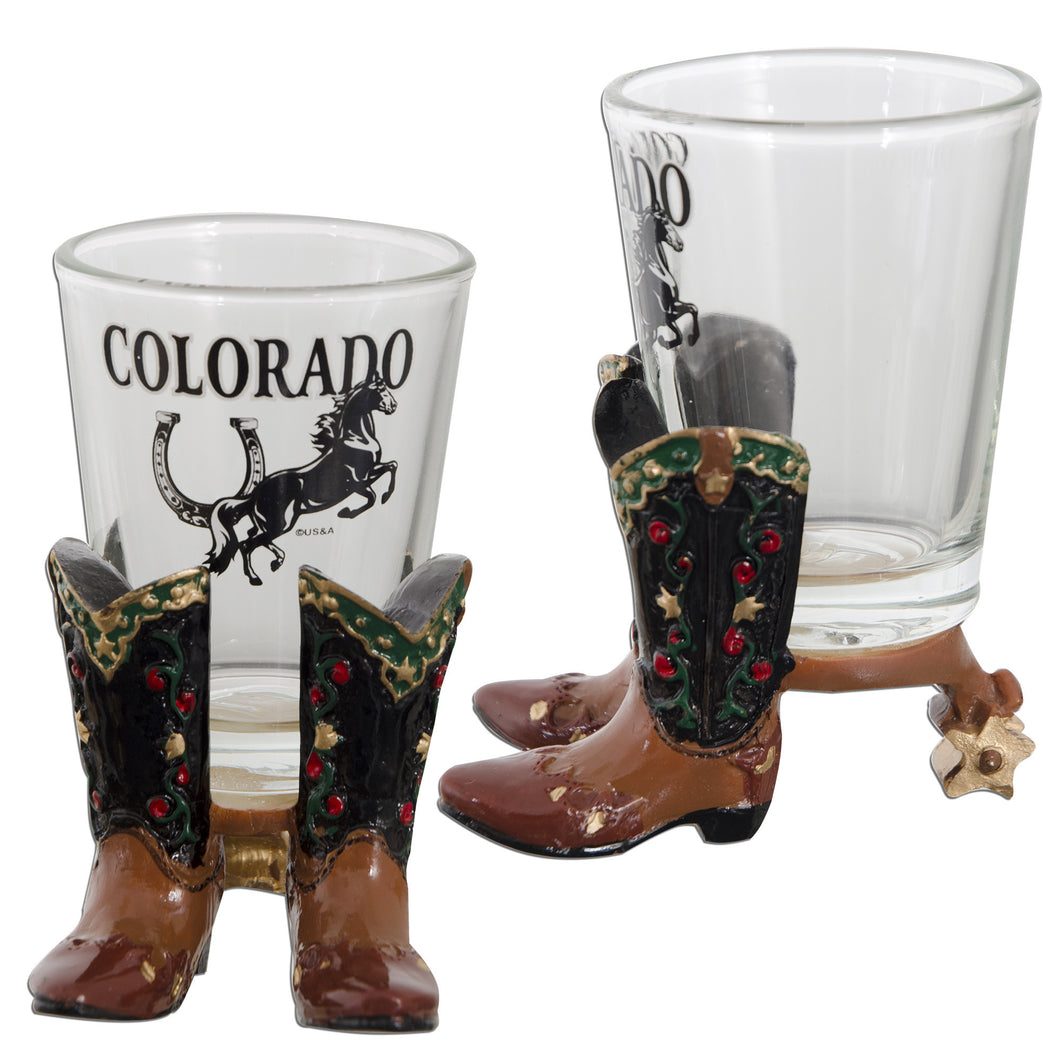 GLCO02 Shot Glass/ Polyresin Boots - Colorado with Horse