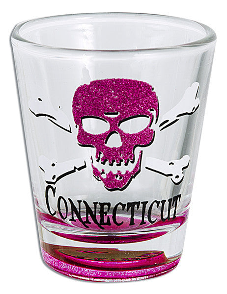 Shot Glass Glitter Pink Skull CONNECTICUT