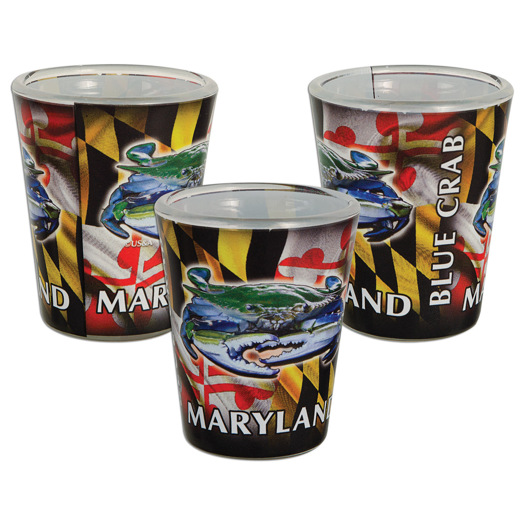Shot Glass Photo Wrap MD Blue Crab with Flag