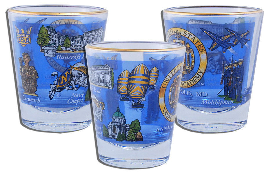 Shot Glass Transparent Blue U.S. Naval Academy