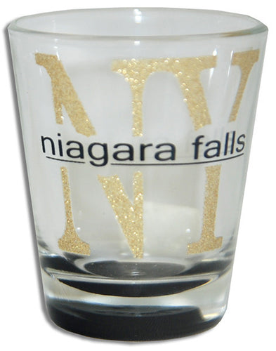 Shot Glass Glitter NY Niagara Falls with Color Bottom