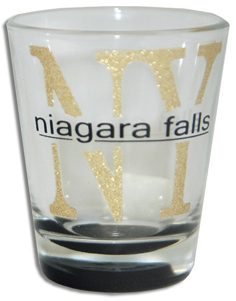 Shot Glass Glitter NY Niagara Falls with Color Bottom