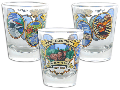 Shot Glass Ovals with gold New Hampshire