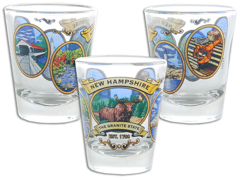 Shot Glass Ovals with gold New Hampshire