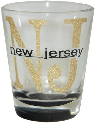 Shot Glass Glitter NJ New Jersey with Color Bottom