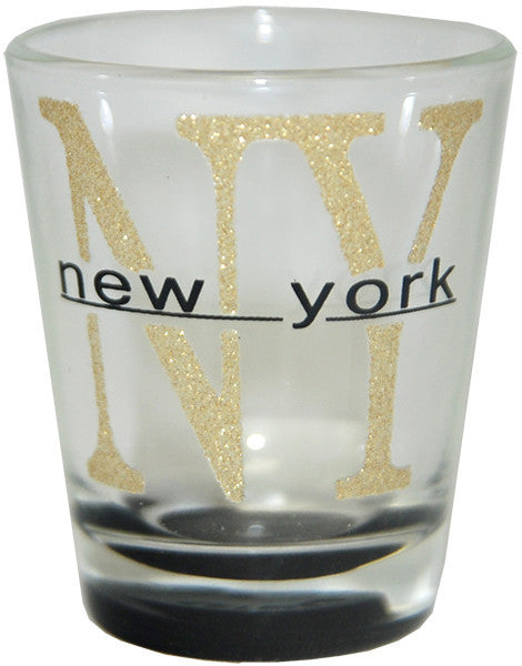 Shot Glass Glitter NY New York with Color Bottom