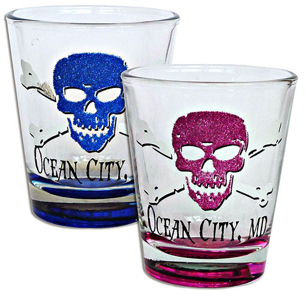 Shot Glass Glitter PinkTurq Skull OCEAN CITY MD