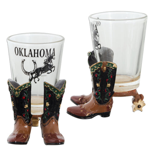GLOK02 Shot Glass/ Polyresin Boots - Oklahoma with Horse