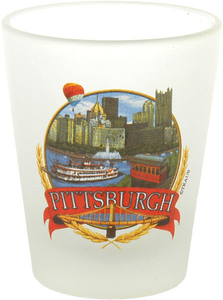 Shot Glass Frosted Banner Pittsburgh Scene