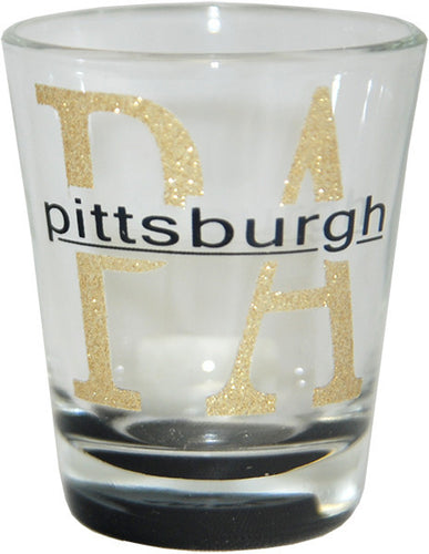 Shot Glass Glitter PA Pittsburgh with Color Bottom