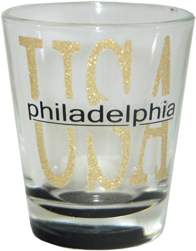Shot Glass Glitter USA Philadelphia with Color Bottom