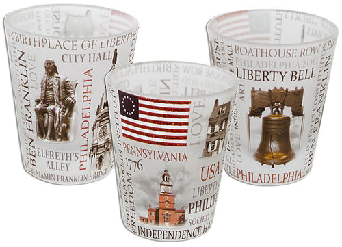 Shot Glass Frost with Glitter Philadelphia Scrabble