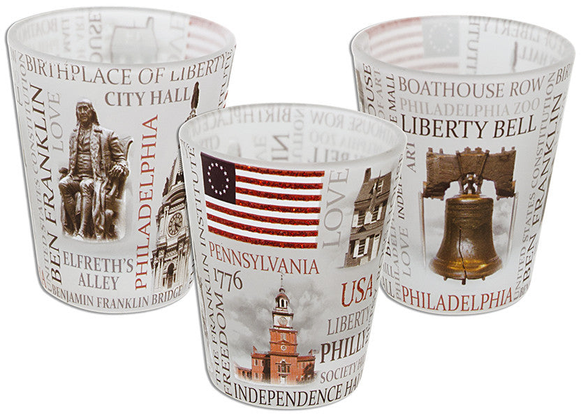 Shot Glass Frost with Glitter Philadelphia Scrabble