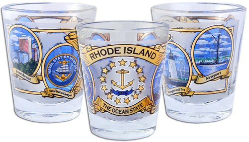 Shot Glass Ovals with gold Rhode Island