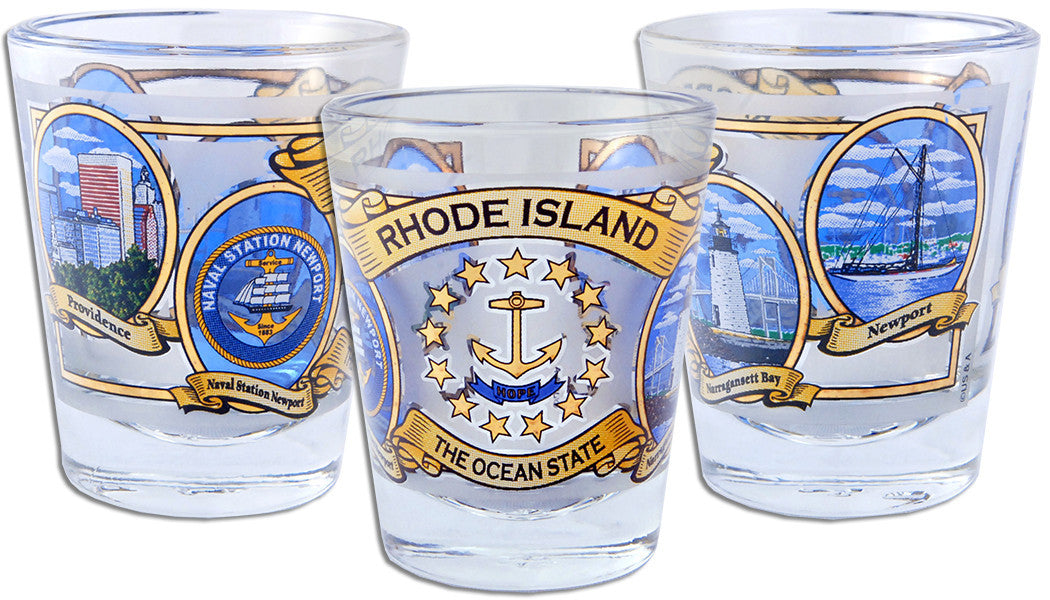 Shot Glass Ovals with gold Rhode Island