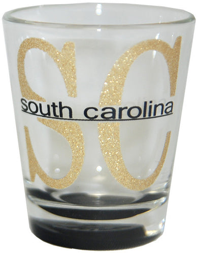 Shot Glass Glitter SC South Carolina with clear Bottom
