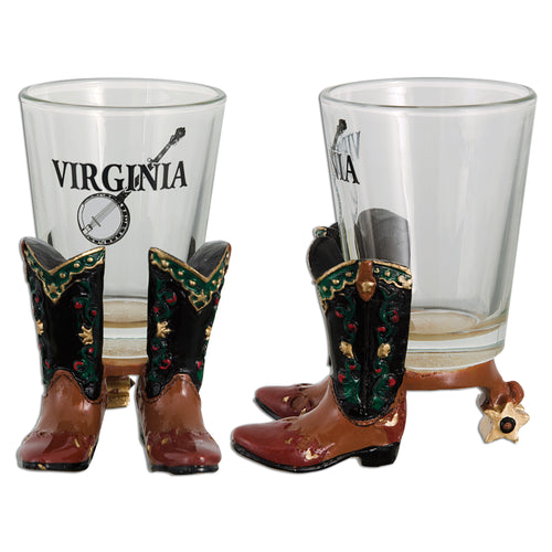 Shot Glass Polyresin Boots Virginia Country