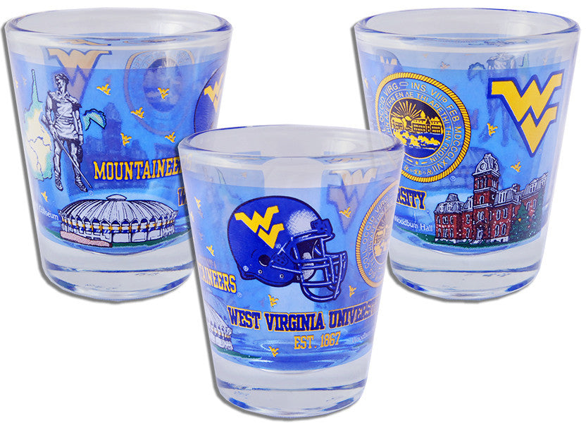 Shot Glass Transparent Blue West Virginia University