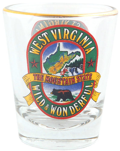 Shot Glass Gold Rim West Virginia Label