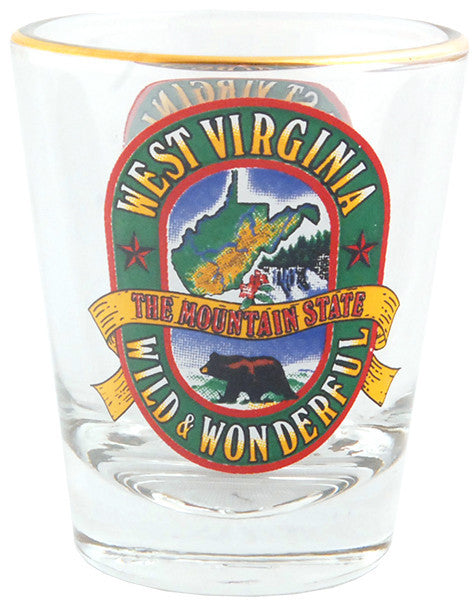 Shot Glass Gold Rim West Virginia Label