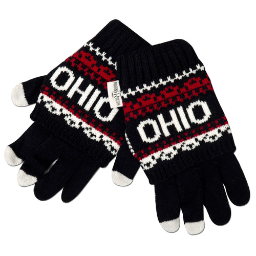 Knit Gloves - Ohio Black/White/Red