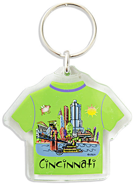 Key Ring Lucite T-Shirt Cincinnati Cartoon