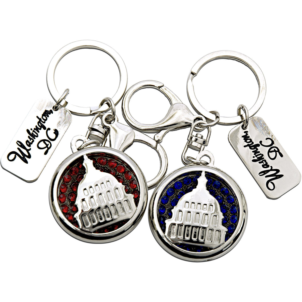 Key Ring Rhinestone RED BLUE Washington DC Dome