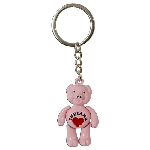 KRIN08 Key Ring / Moving Pink Pig - Indiana with Heart