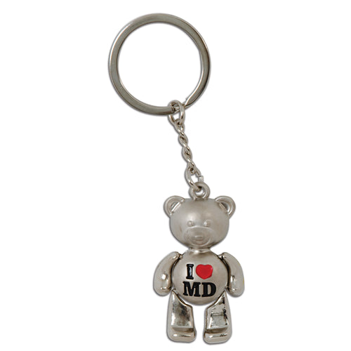 Key Ring Moving Bear Silver I Heart MD