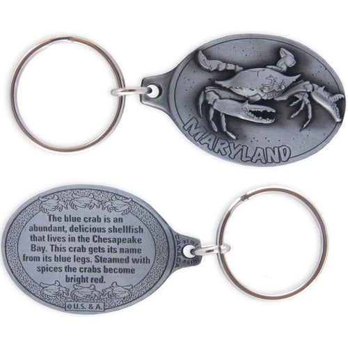Key Ring Pewter Oval MD Blue Crab