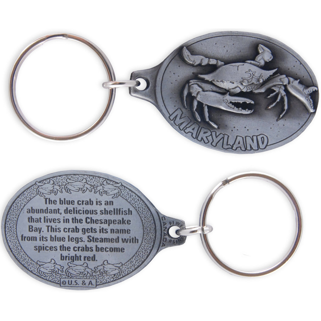 Key Ring Pewter Oval MD Blue Crab