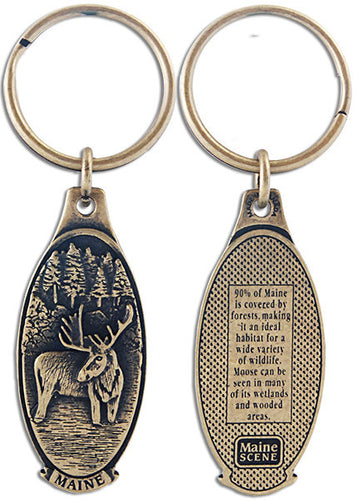 Key Ring Antique Brass Maine Moose