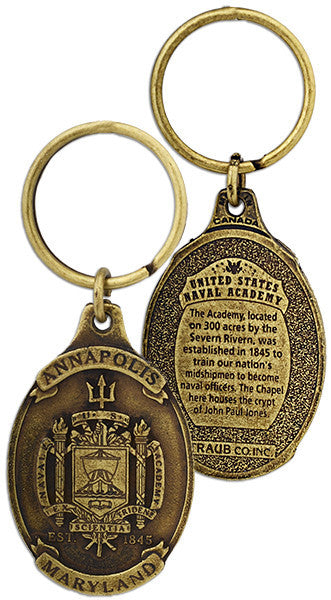 Key Ring Antique Brass USNA Oval