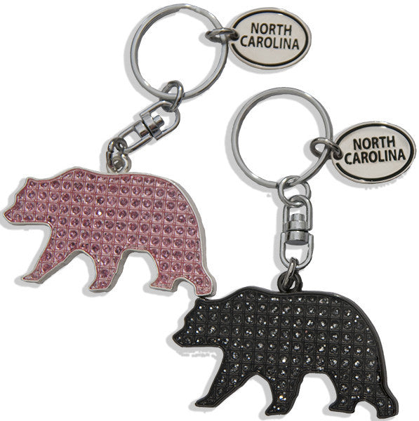 Key Ring Rhinestone Bear North Carolina PinkBlack