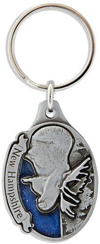 Key Ring Pewter Blue New Hampshire Moose