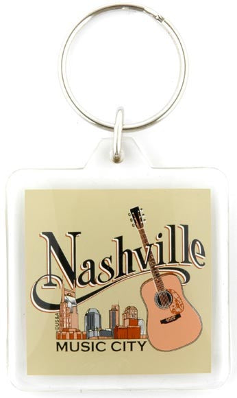 Key Ring Lucite Square Nashville Music City