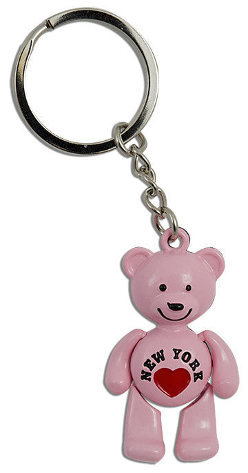 Key Ring Moving PINK Bear New York with Heart