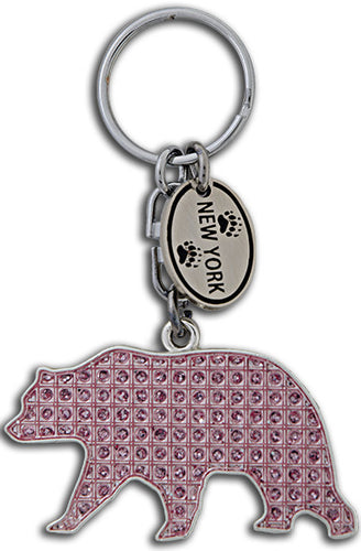 Key Ring Rhinestone Bear New York PINK