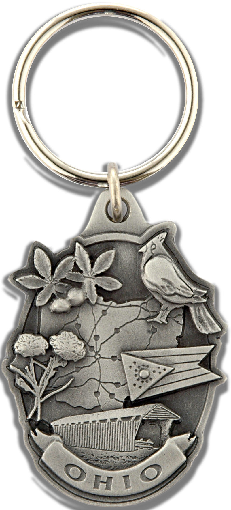 Key Ring Pewter Oval Ohio Map Symbols