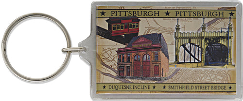 Key Ring 2x3 Lucite Pittsburgh Old Map