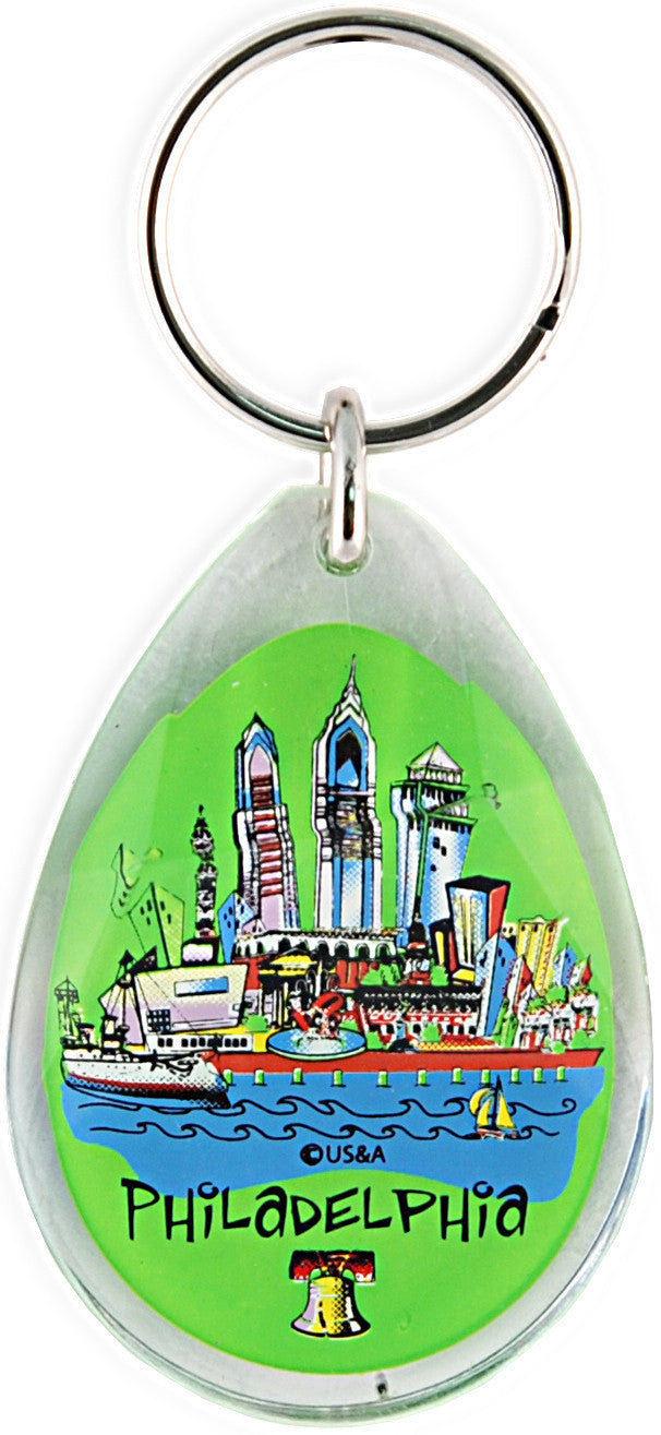 Key Ring Lucite Teardrop Philadelphia Cartoon scape