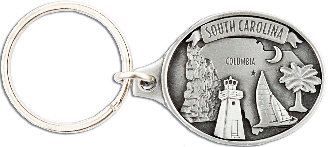 Key Ring Pewter Oval South Carolina Symbols