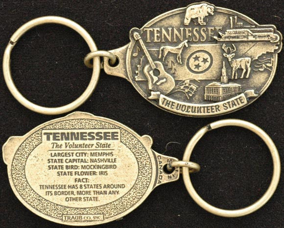 Key Ring Antique Brass Tennessee Map