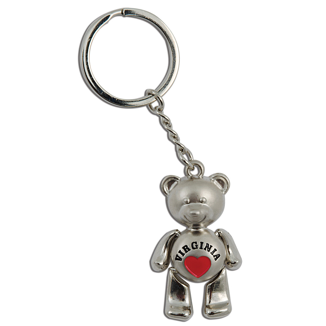 Key Ring Moving SILVER Bear Virginia with Heart