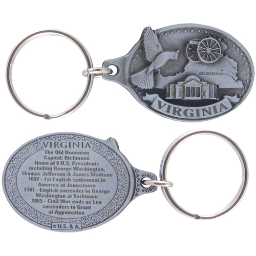 Key Ring Pewter Oval Virginia Map