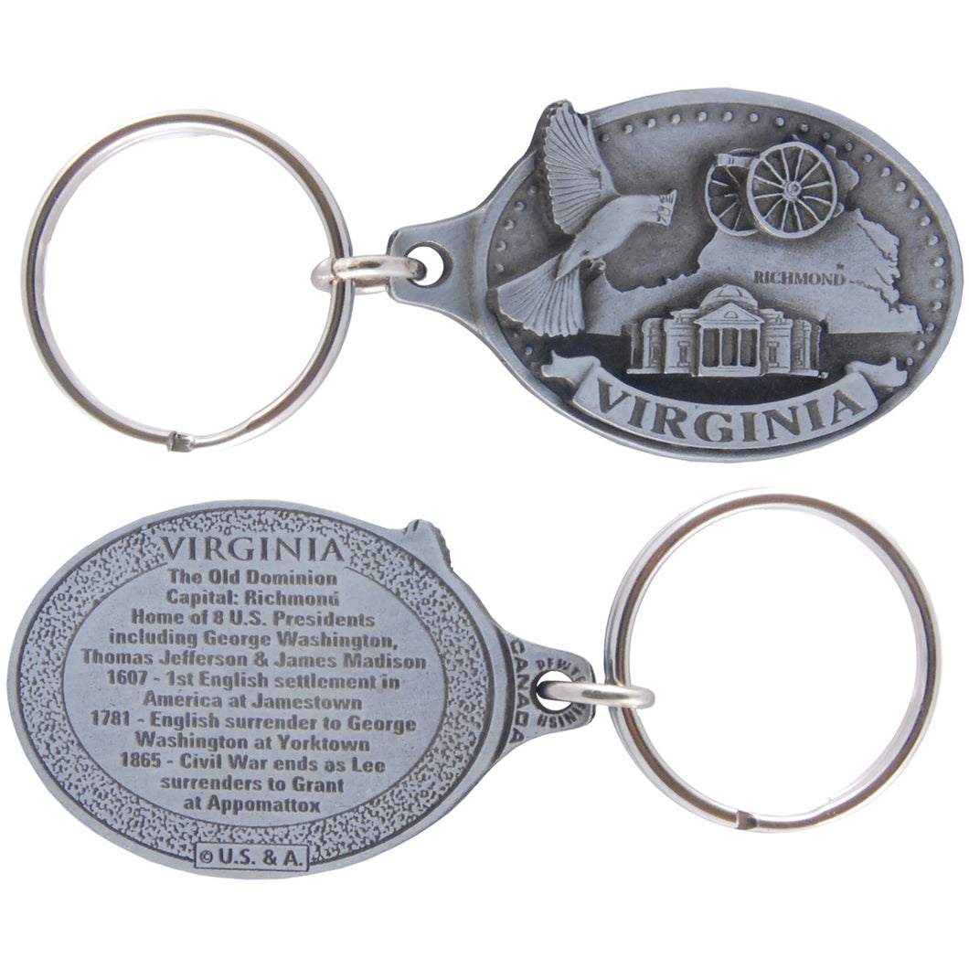 Key Ring Pewter Oval Virginia Map
