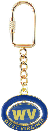 Key Ring Rotator Oval WV West Virginia GOLD NAVY