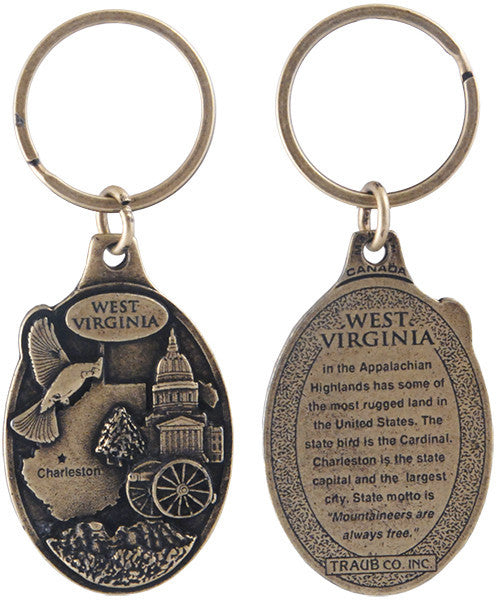 Key Ring Antique Brass West Va Map