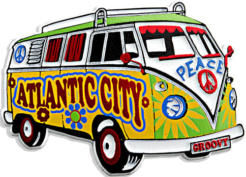 Rubber Magnet Large Atlantic City Hippie Bus