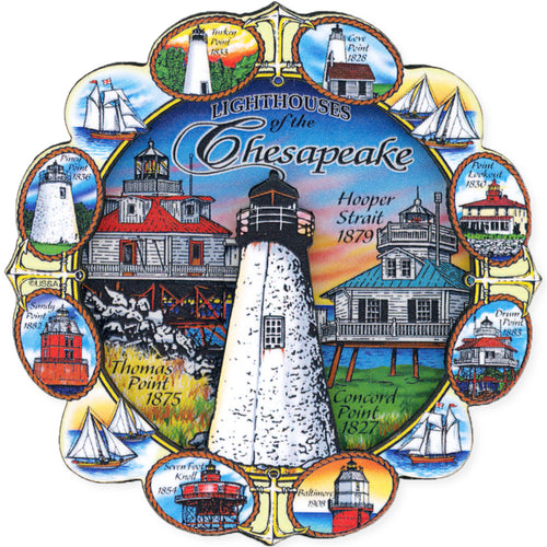 Magnet Wood Round Chesapeake Lighthouses